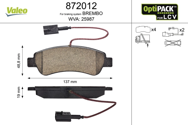 Комплект тормозных колодок дисковый тормоз optipack for lcv VALEO 872012