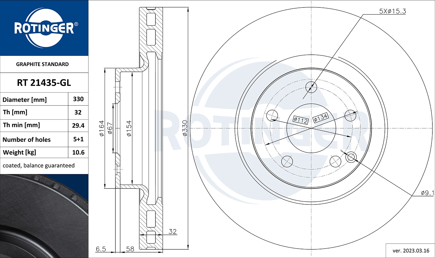 Тормозной диск graphite line ROTINGER RT 21435-GL