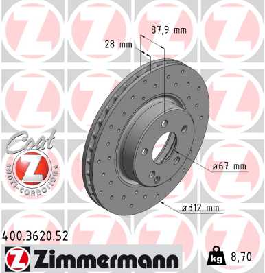 Тормозной диск sport brake disc z ZIMMERMANN 400.3620.52