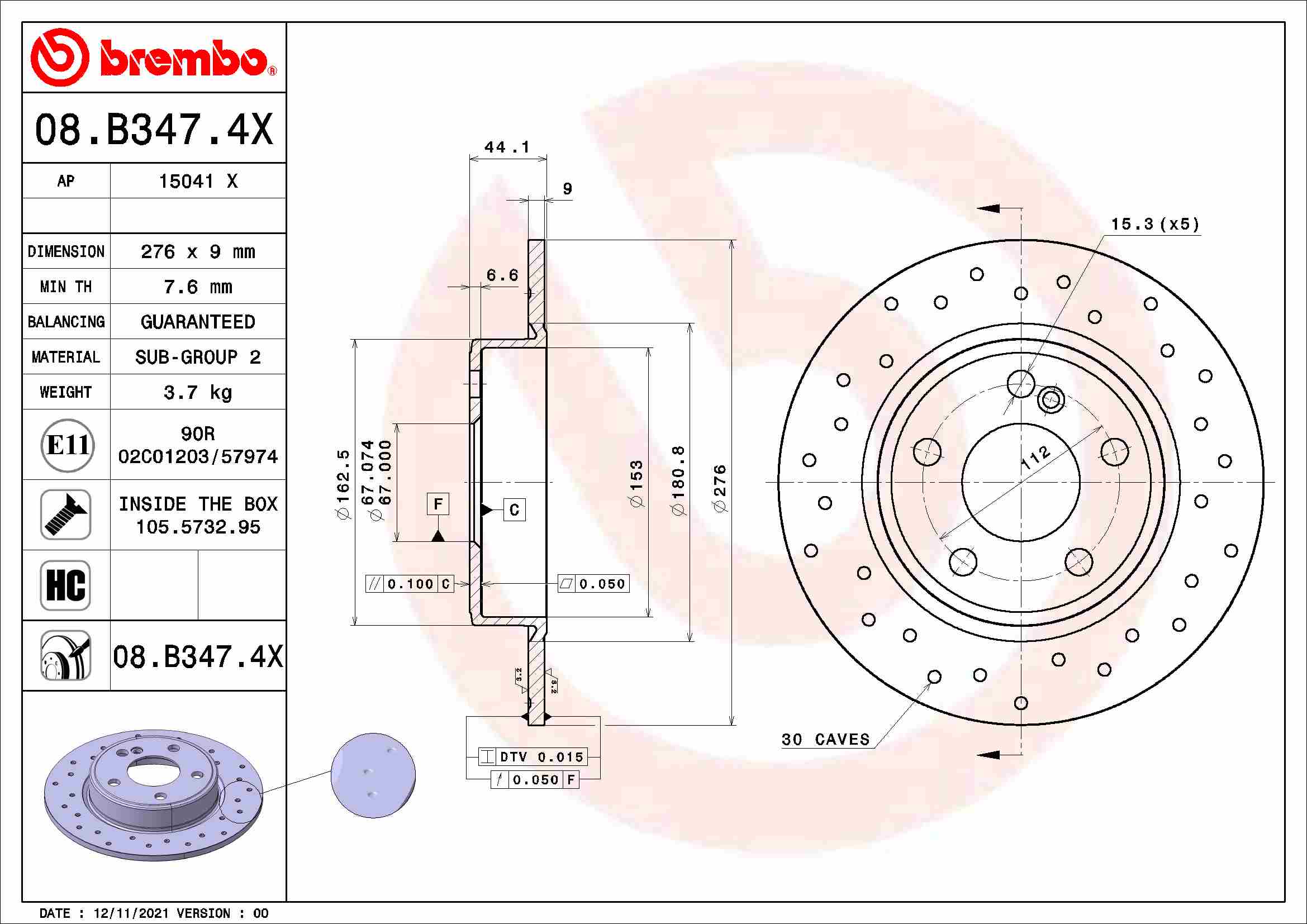 Тормозной диск xtra line - xtra BREMBO 08.B347.4X