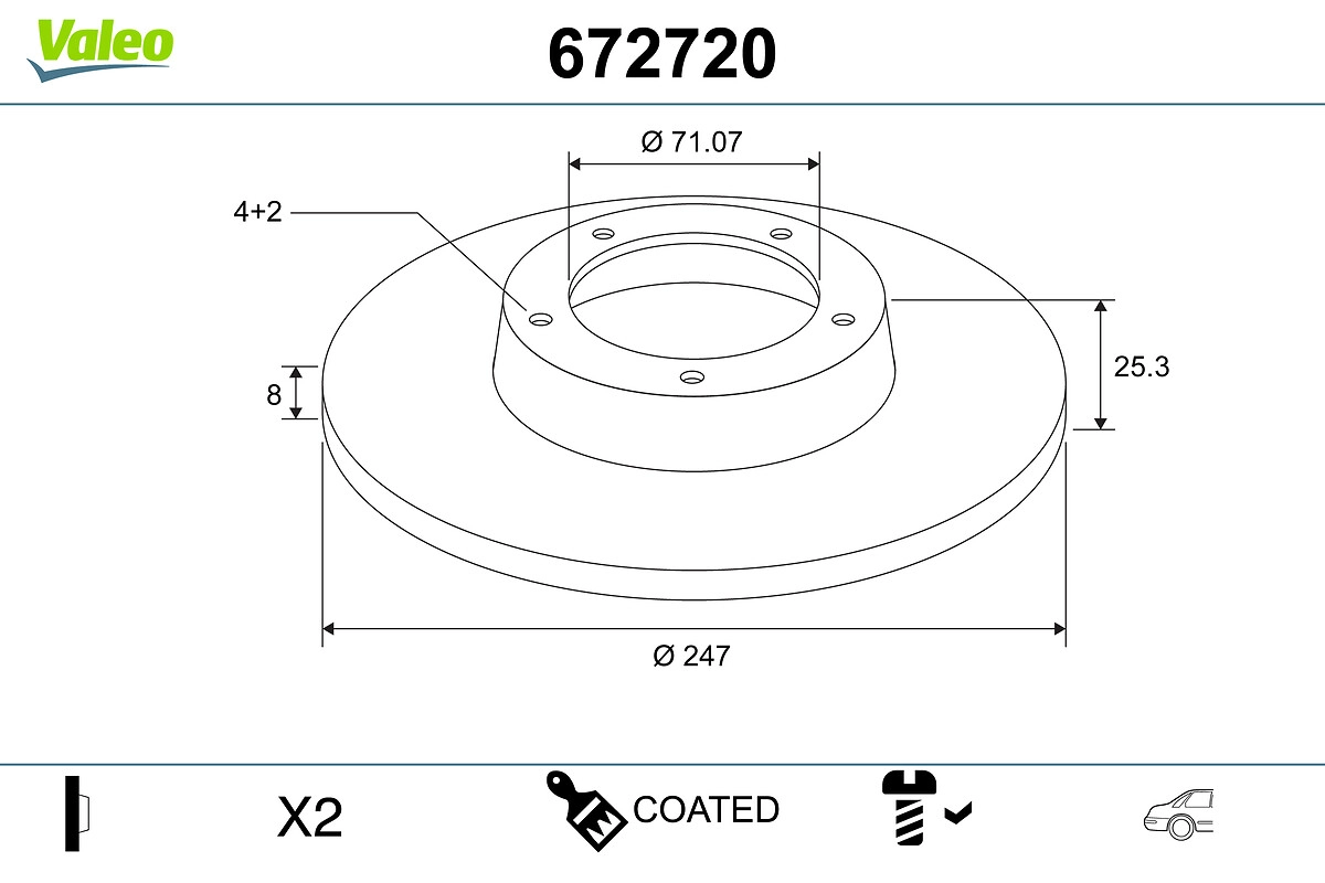 Тормозной диск coated VALEO 672720