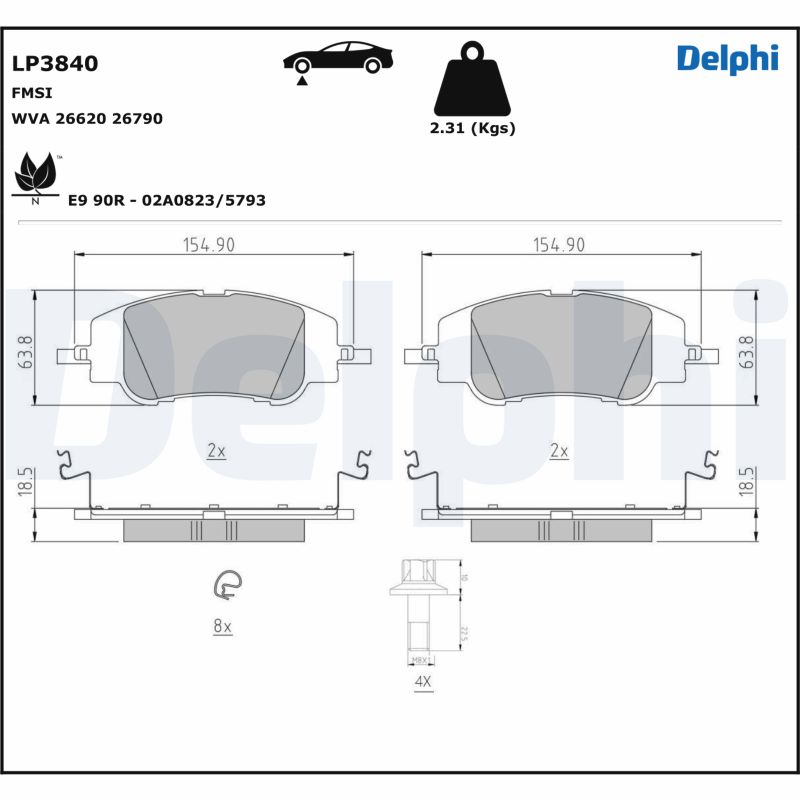 Комплект тормозных колодок дисковый тормоз DELPHI LP3840