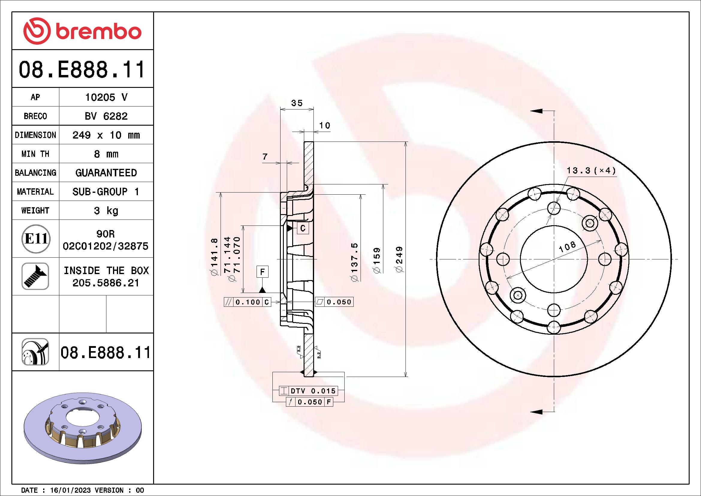 Тормозной диск prime line - uv coated BREMBO 08.E888.11