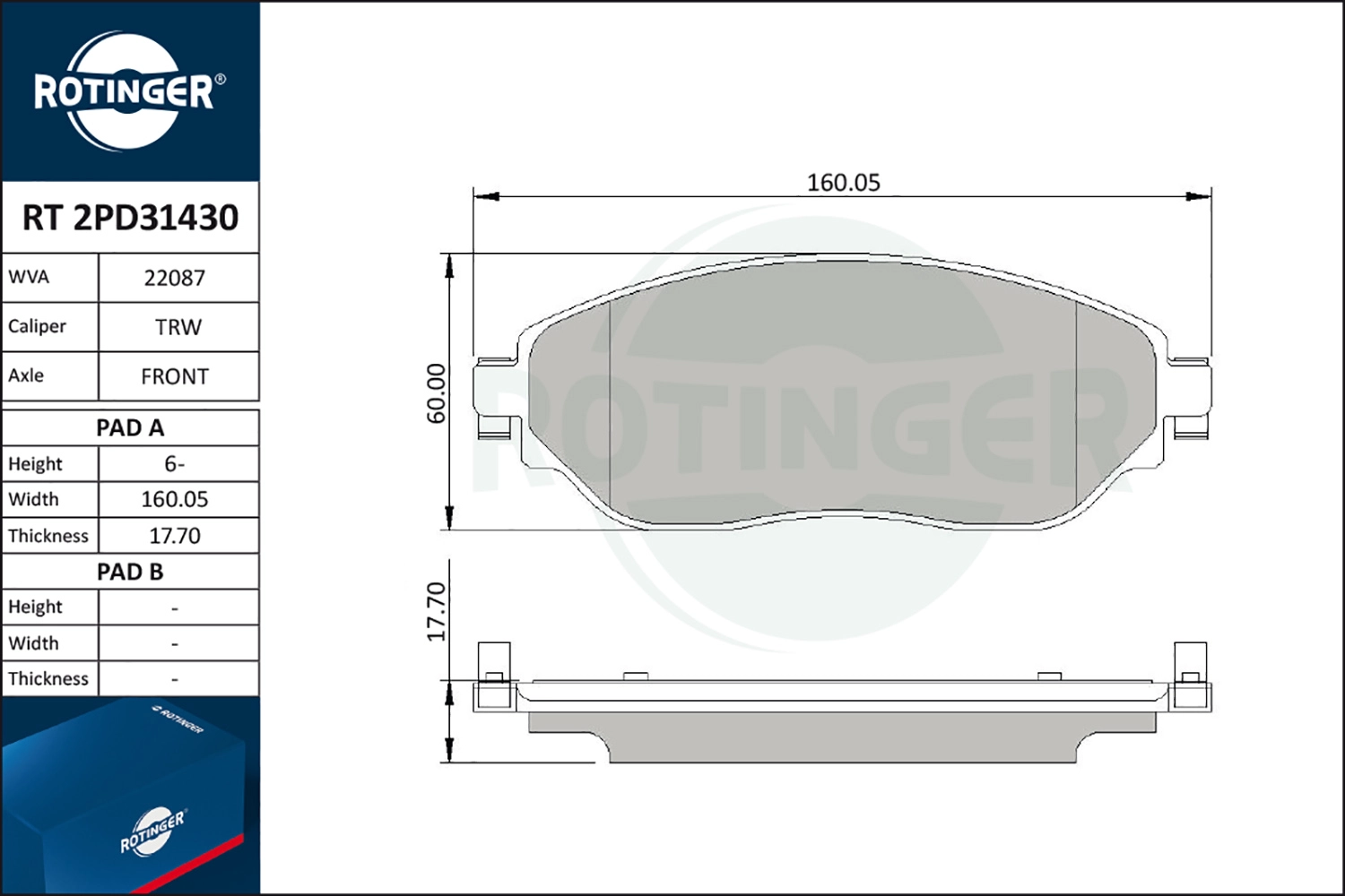 Комплект тормозных колодок дисковый тормоз ROTINGER RT 2PD31430