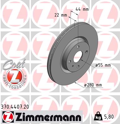 Тормозной диск coat z ZIMMERMANN 370.4407.20