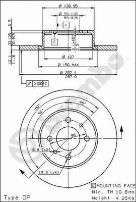 Тормозной диск prime line BREMBO 08.3129.10