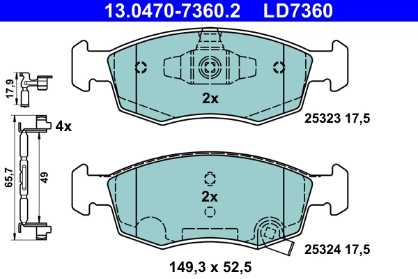 Комплект тормозных колодок дисковый тормоз ate ceramic ATE 13.0470-7360.2