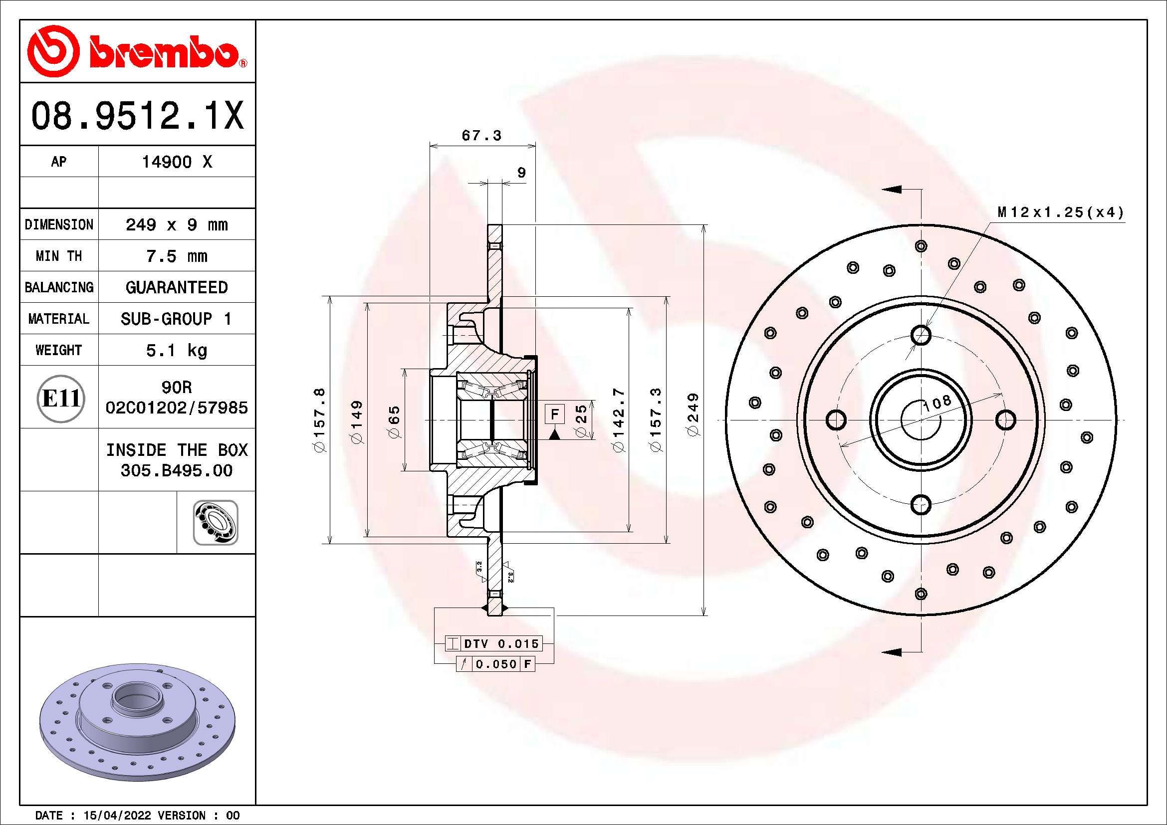 Тормозной диск xtra line - xtra BREMBO 08.9512.1X