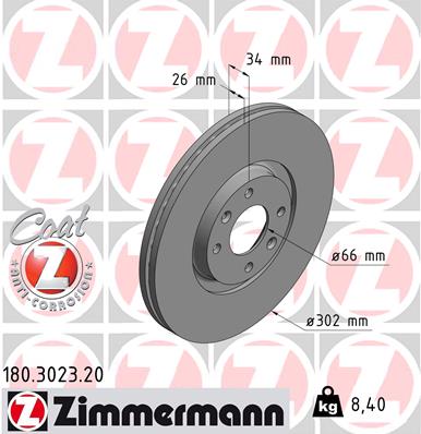 Тормозной диск coat z ZIMMERMANN 180.3023.20