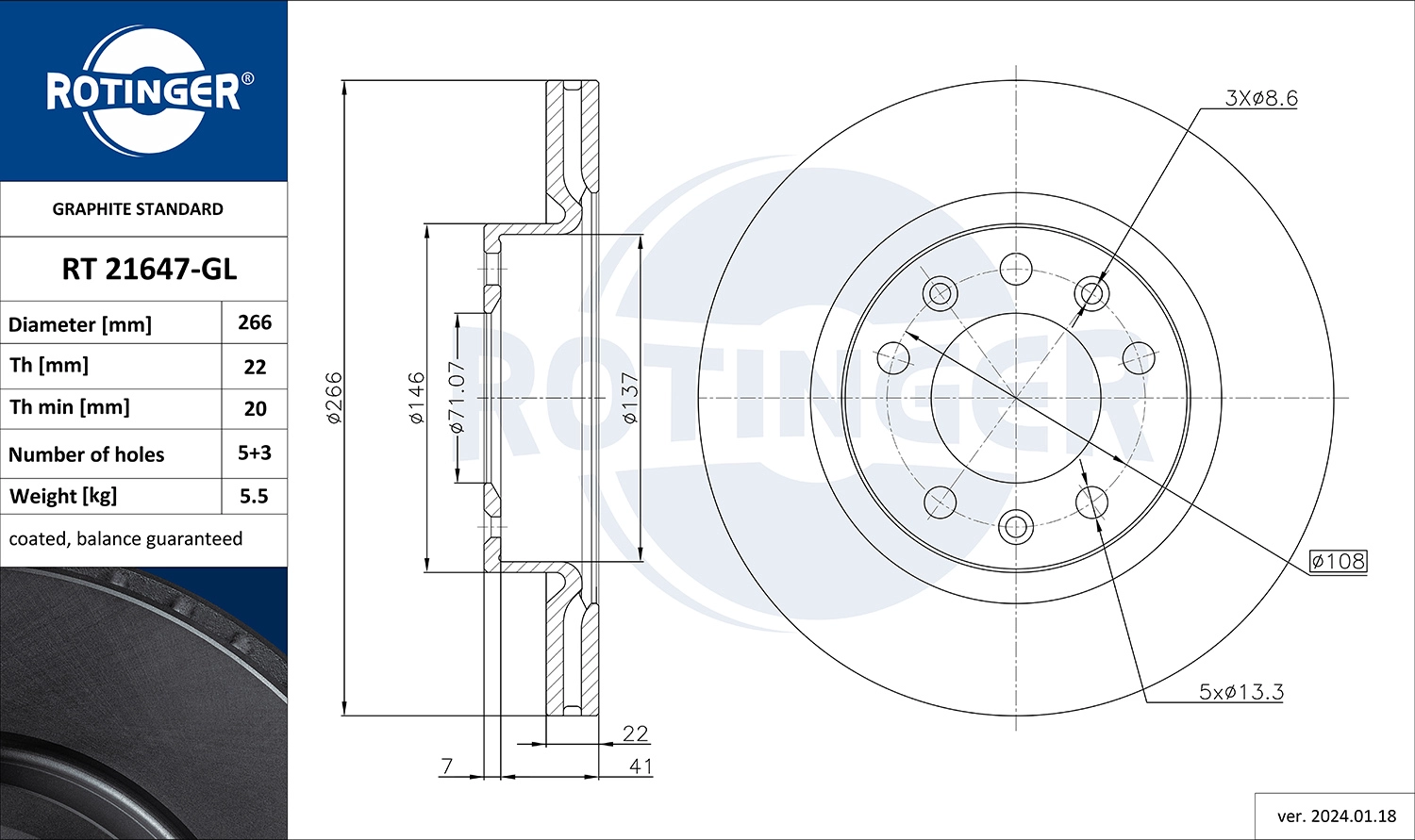 Тормозной диск graphite line ROTINGER RT 21647-GL