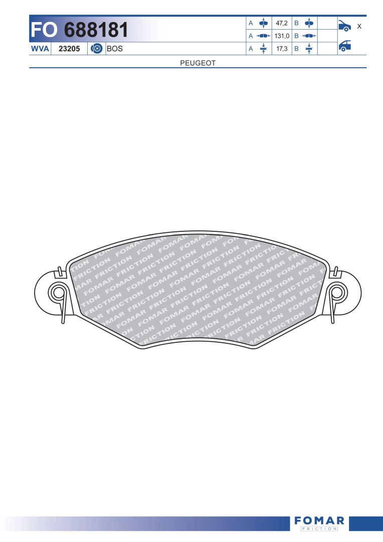 Комплект тормозных колодок дисковый тормоз FOMAR FRICTION FO 688181