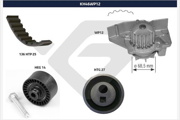 Водяной насос + комплект зубчатого ремня HUTCHINSON KH 46WP12