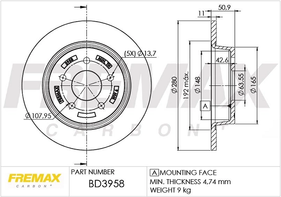 Тормозной диск FREMAX BD3958