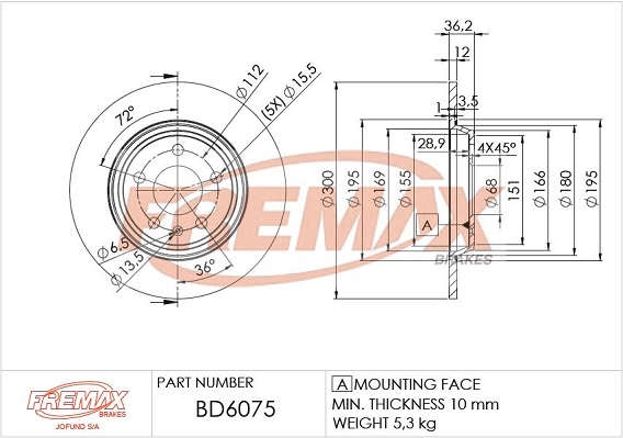 Тормозной диск FREMAX BD-6075