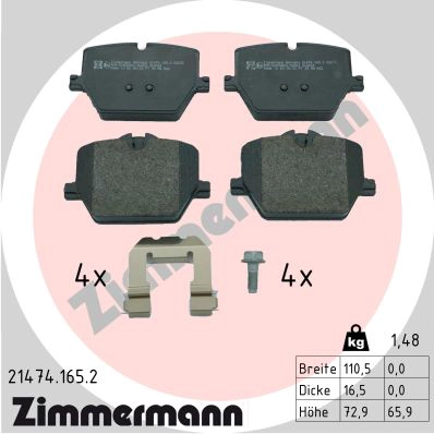 Комплект тормозных колодок дисковый тормоз ZIMMERMANN 21474.165.2