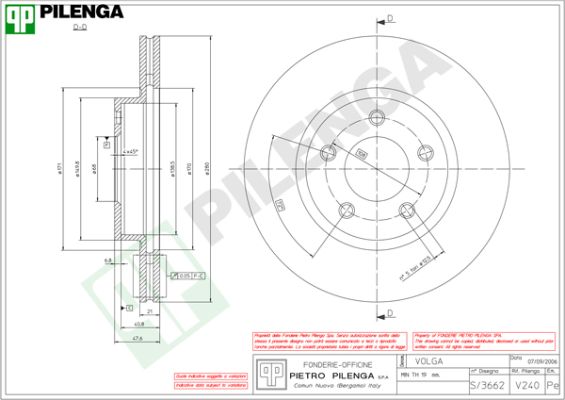 Тормозной диск PILENGA V240