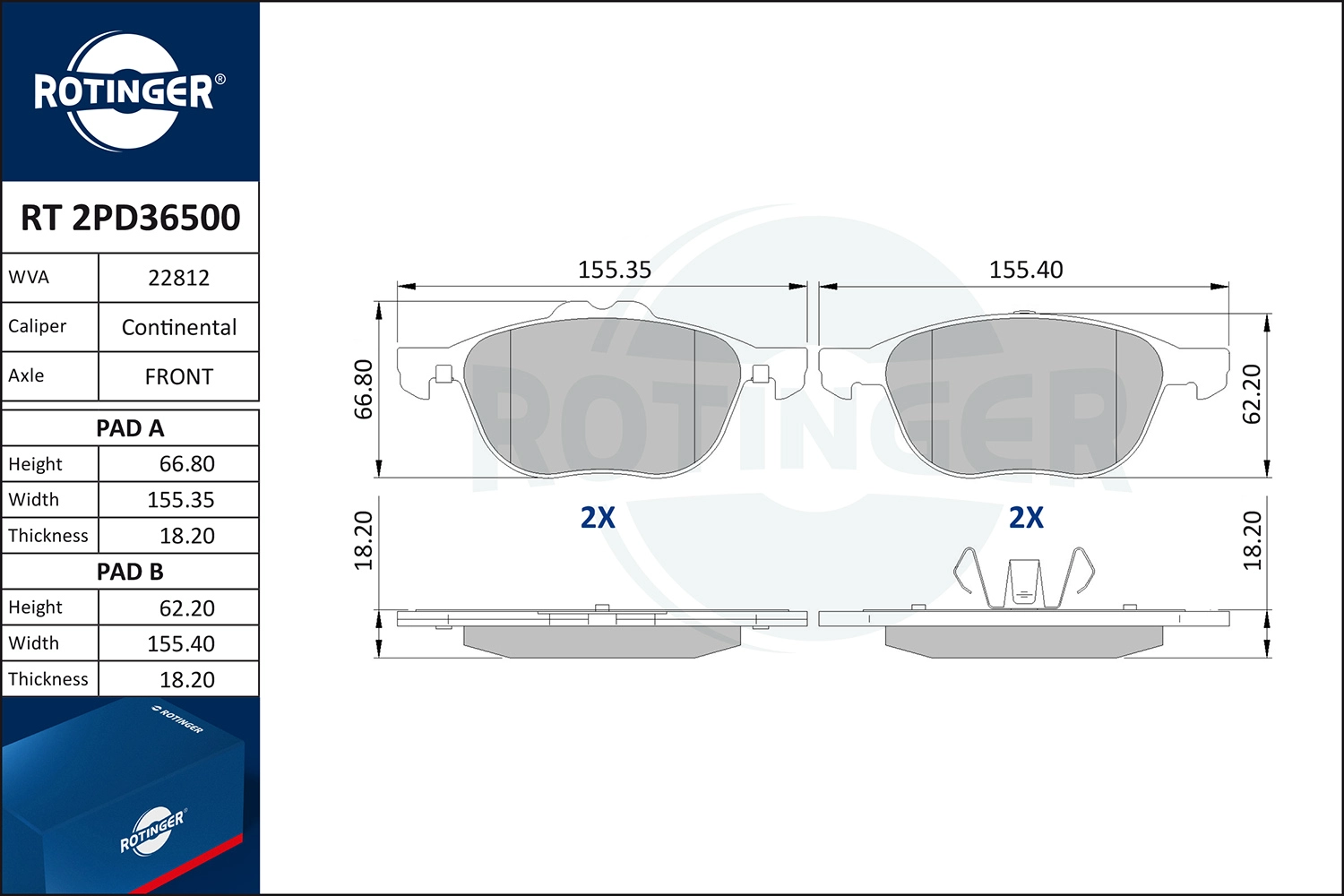 Комплект тормозных колодок дисковый тормоз ROTINGER RT 2PD36500