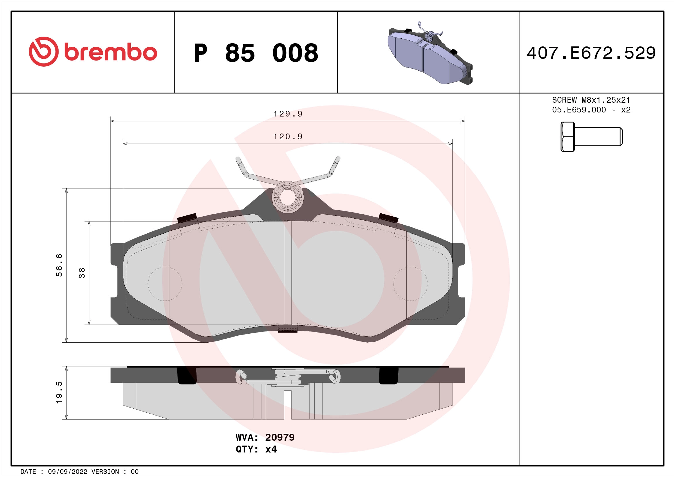 Комплект тормозных колодок дисковый тормоз BREMBO P85008