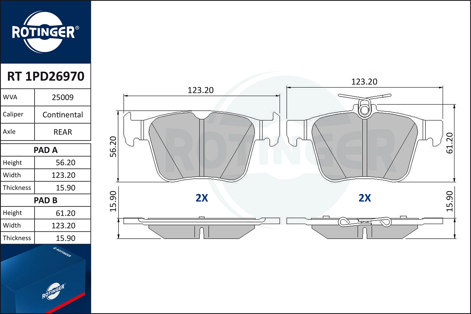Комплект тормозных колодок дисковый тормоз ROTINGER RT 1PD26970