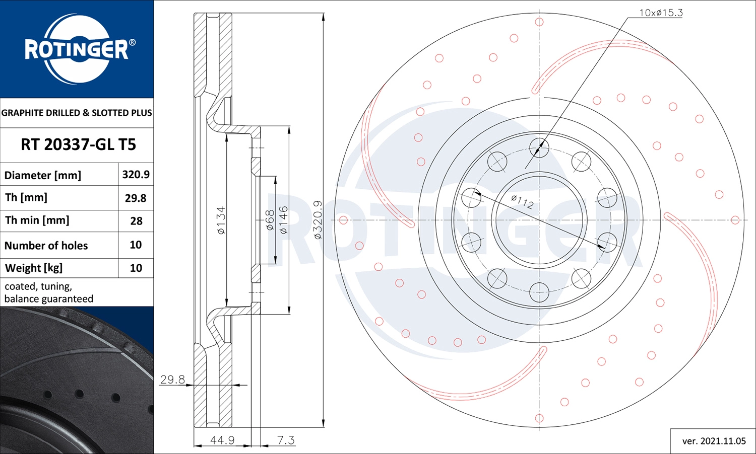 Тормозной диск ROTINGER RT 20337-GL T5