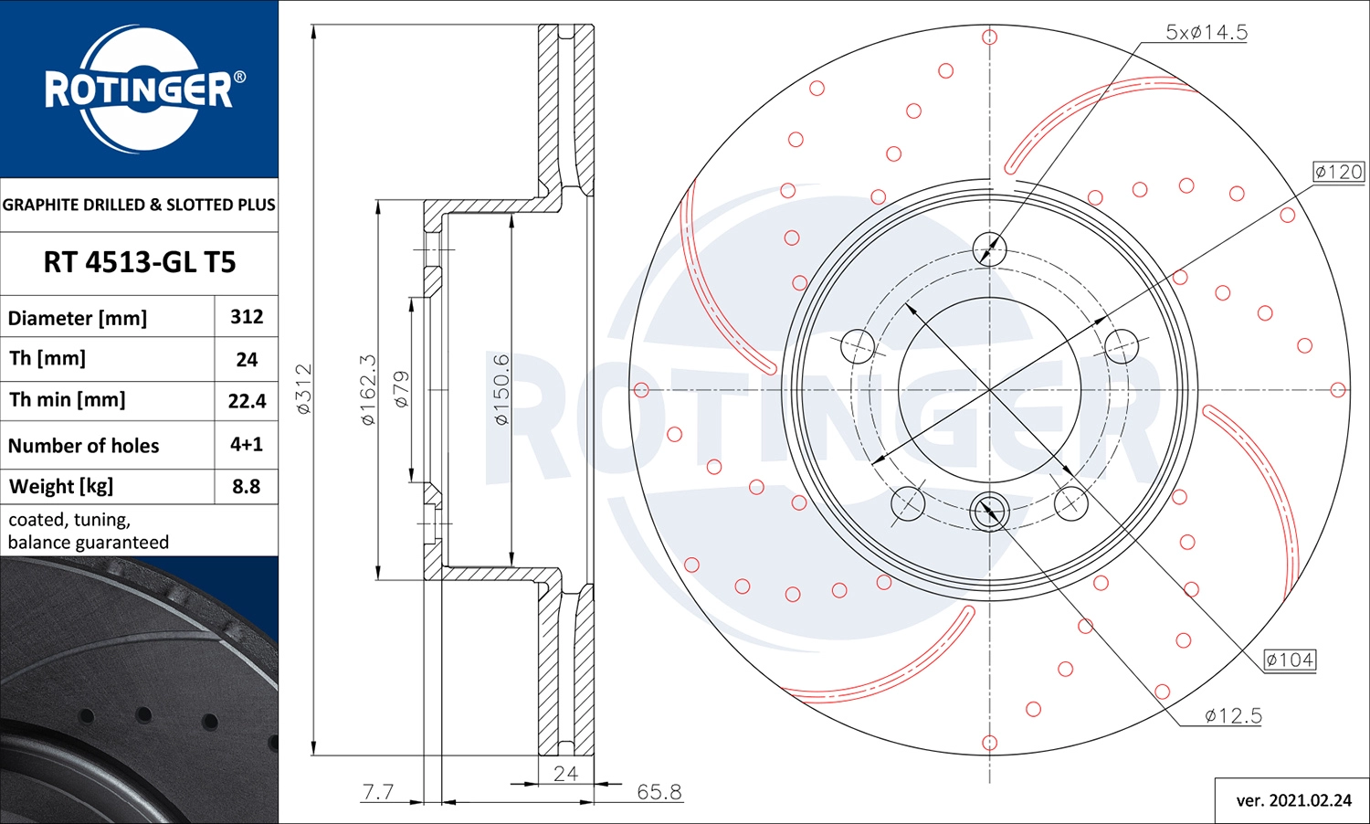 Тормозной диск ROTINGER RT 4513-GL T5