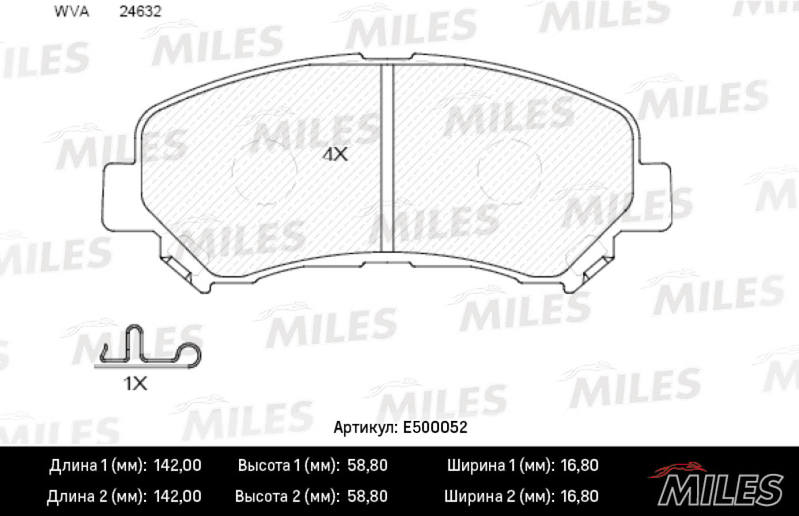 Комплект тормозных колодок дисковый тормоз MILES E500052