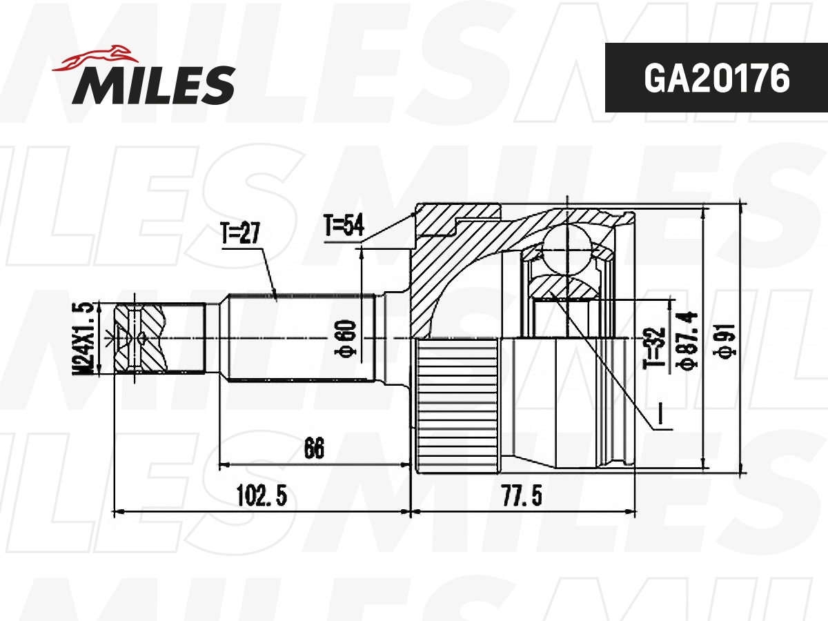 Шарнирный комплект приводной вал MILES GA20176