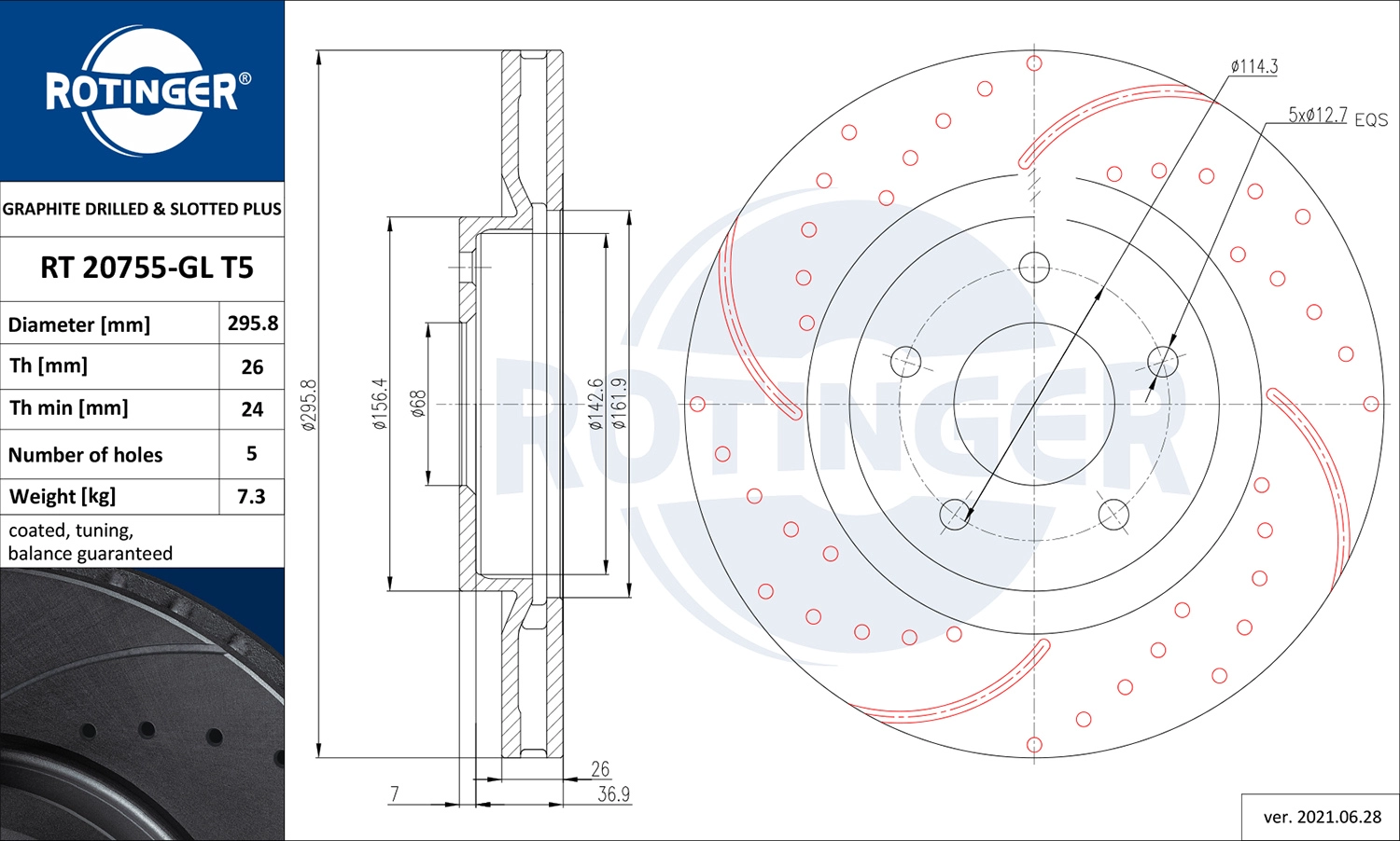 Тормозной диск ROTINGER RT 20755-GL T5