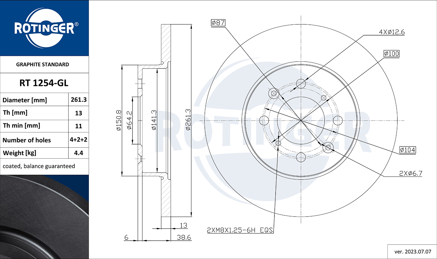 Тормозной диск ROTINGER RT 1254-GL
