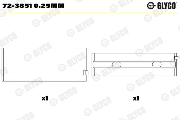 Подшипник коленвала GLYCO 72-3851 0.25MM