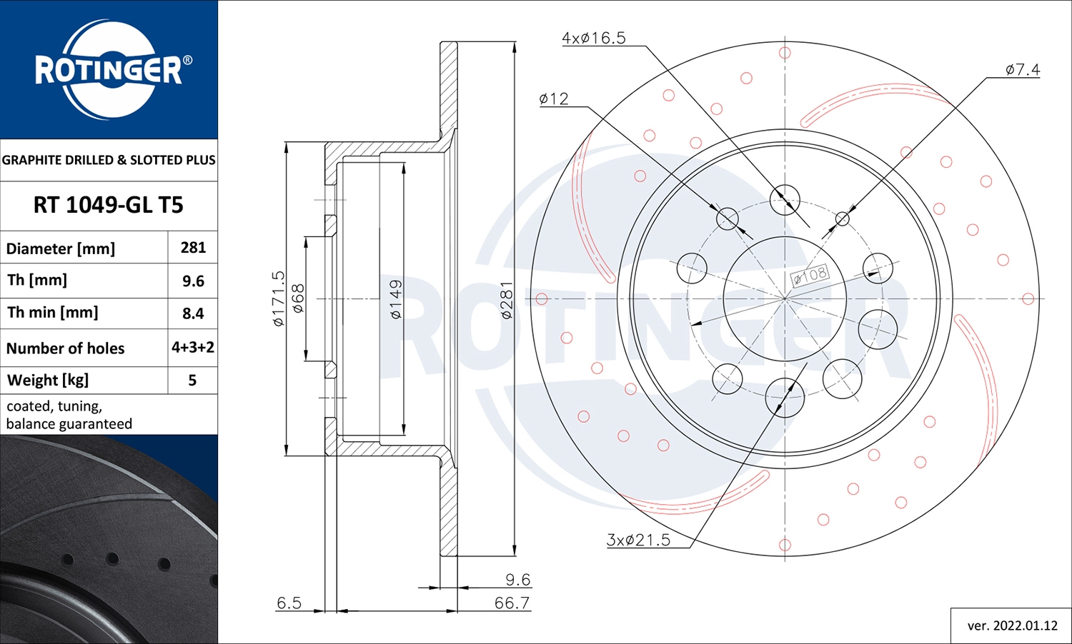 Тормозной диск ROTINGER RT 1049-GL T5