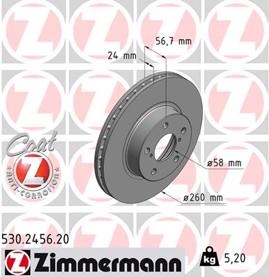Тормозной диск ZIMMERMANN 530.2456.20
