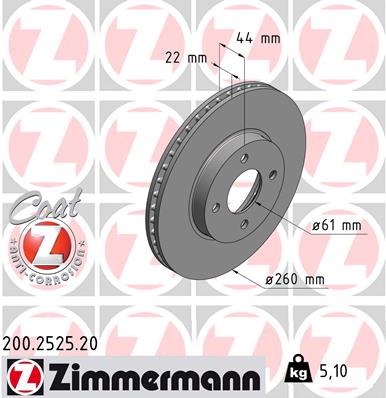 Тормозной диск ZIMMERMANN 200.2525.20