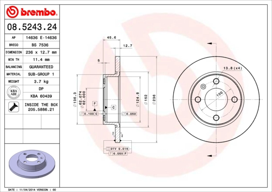 Тормозной диск BREMBO 08.5243.24