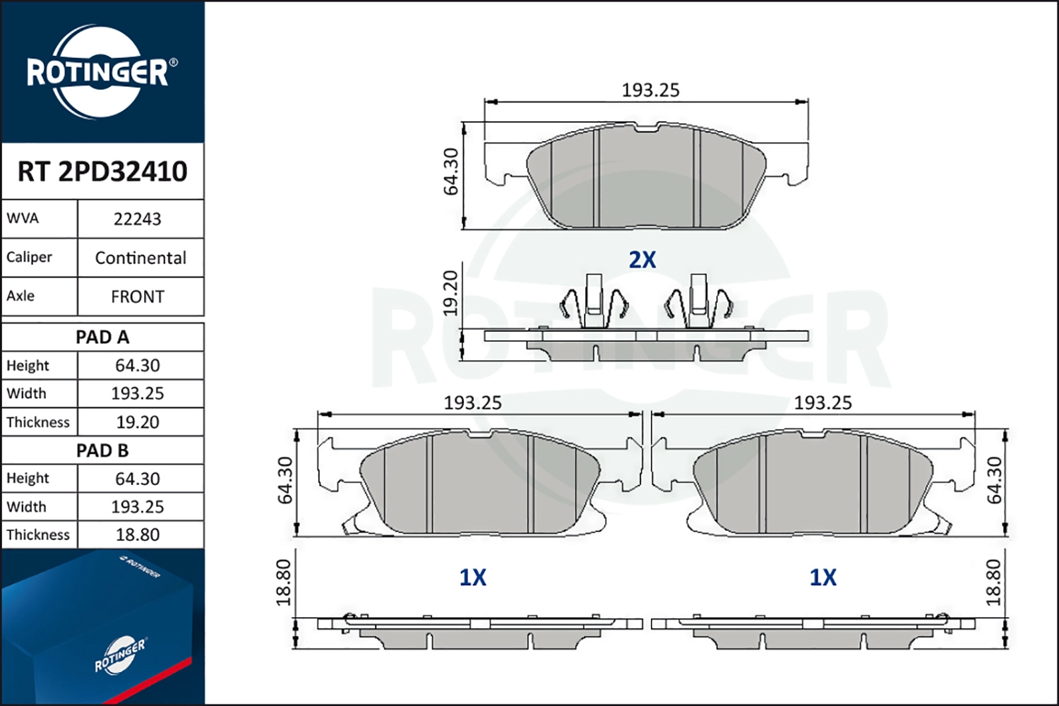 Комплект тормозных колодок дисковый тормоз ROTINGER RT 2PD32410