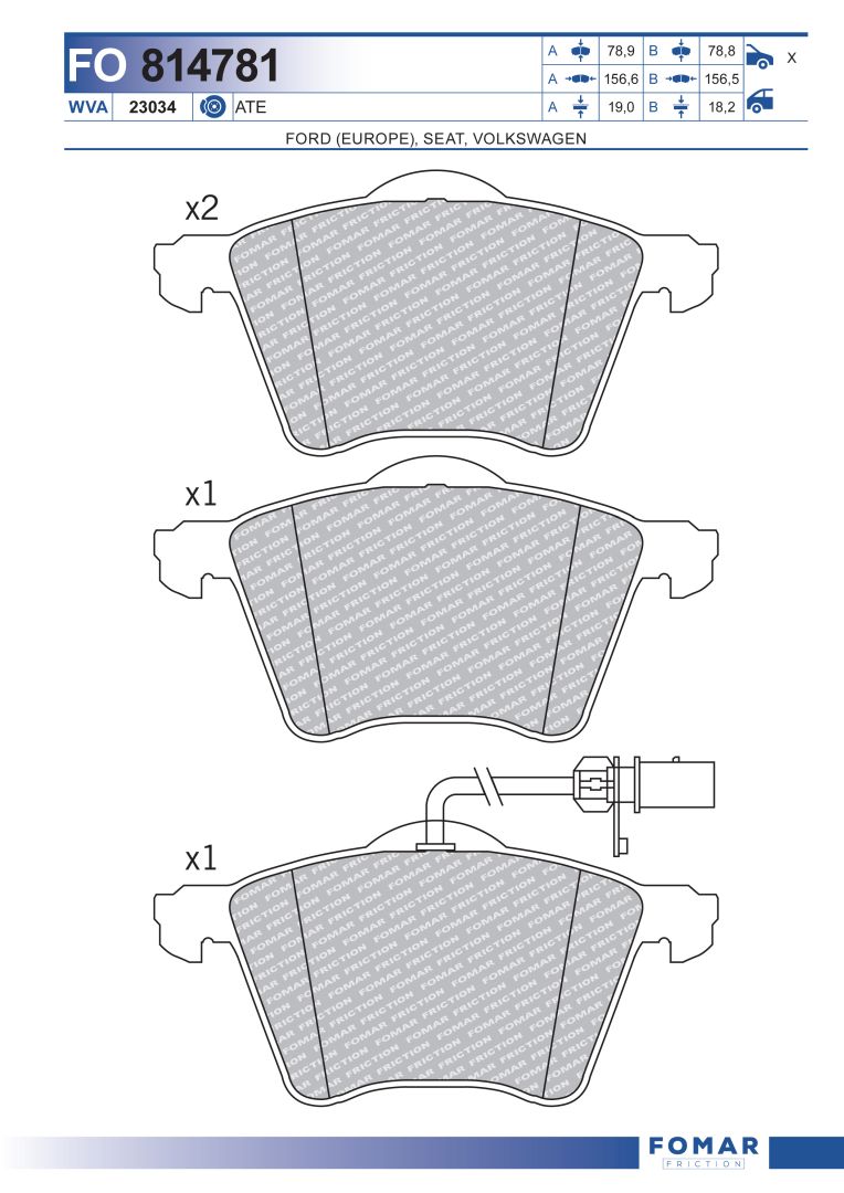 Комплект тормозных колодок дисковый тормоз FOMAR FRICTION FO 814781