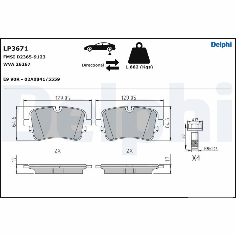 Комплект тормозных колодок дисковый тормоз DELPHI LP3671