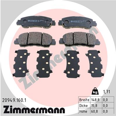 Комплект тормозных колодок дисковый тормоз ZIMMERMANN 20949.160.1