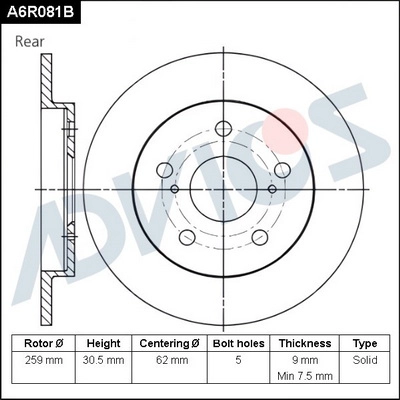 Тормозной диск ADVICS A6R081B
