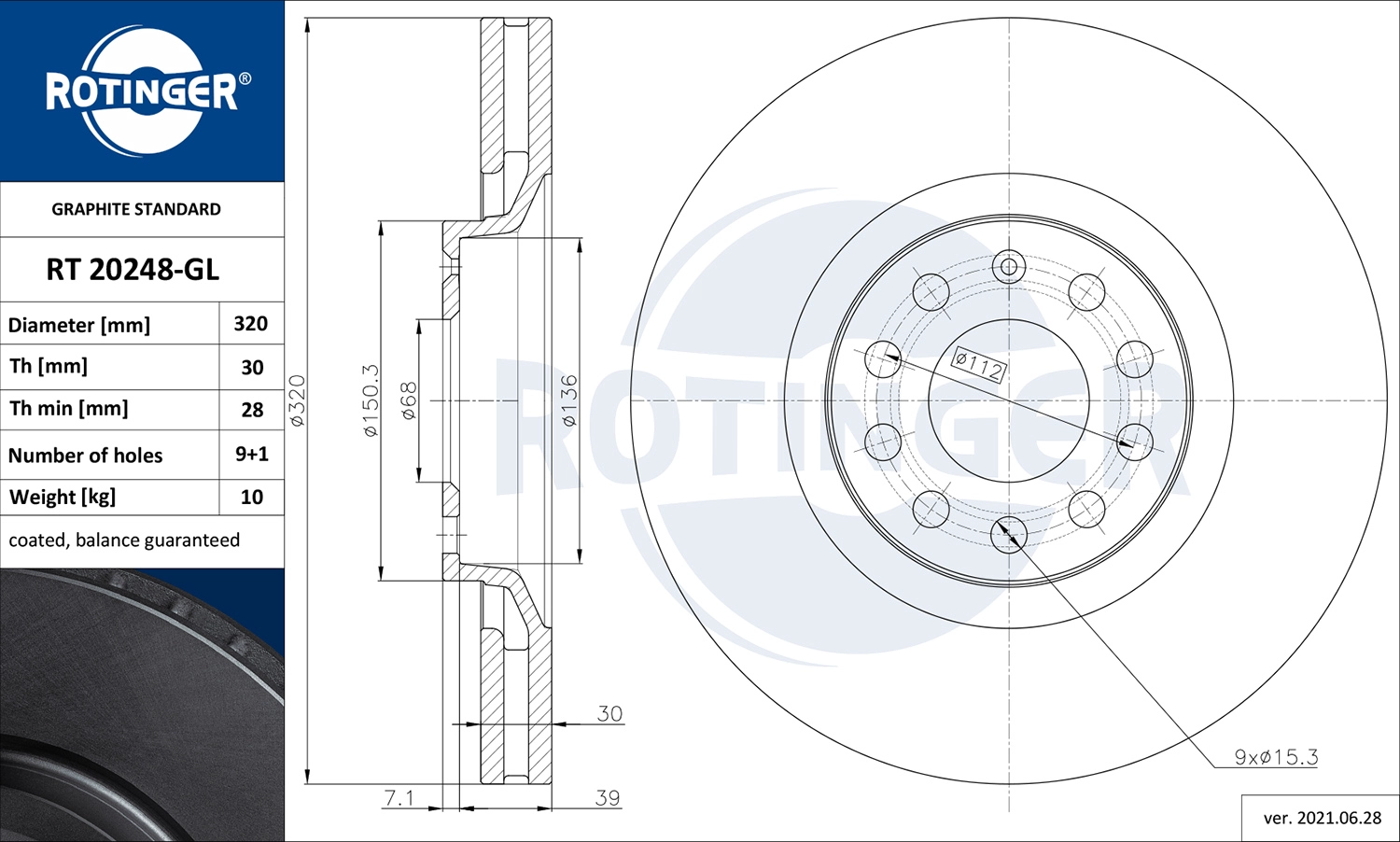 Диск тормозной графитовый ROTINGER RT 20248-GL