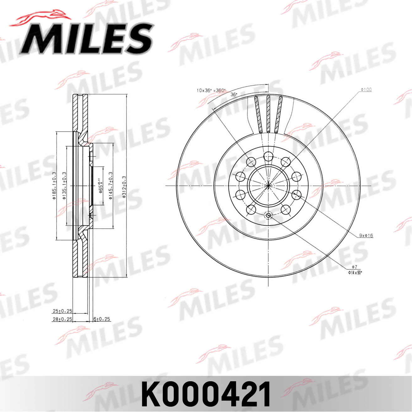 Диск тормозной MILES K000421