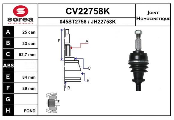 Шрус наружный 25 x 33 EAI CV22758K