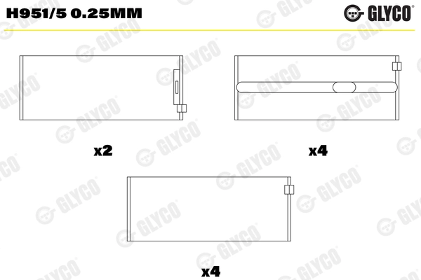 Подшипник коленвала GLYCO H951/5 0.25MM