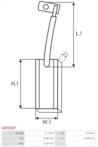 Комплект щеток стартера/генератора 15x6.3x4.52 as-pl a3015 a3022 a3023 motorola 2541163 2940060 2940080 valeo 2104248 2181699 2181726 AS-PL AB3004P
