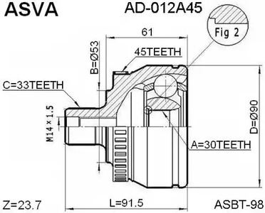 Шарнирный комплект приводной вал ASVA AD-012A45
