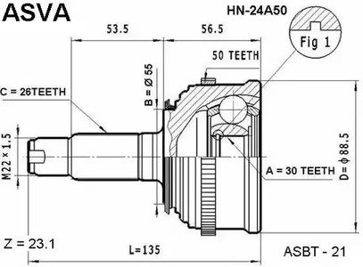 Шарнирный комплект приводной вал ASVA HN-24A50
