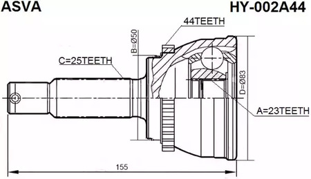 Шарнирный комплект приводной вал ASVA HY-002A44