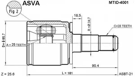 Шарнирный комплект приводной вал ASVA MTID-4001
