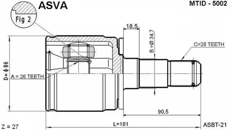 Шарнирный комплект приводной вал ASVA MTID-5002