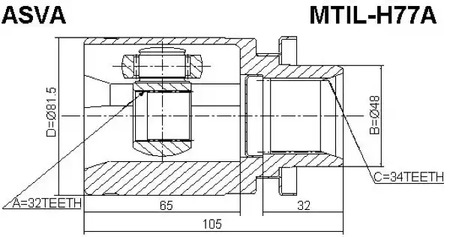 Шрус внутренний левый 32x48x34 ASVA MTIL-H77A